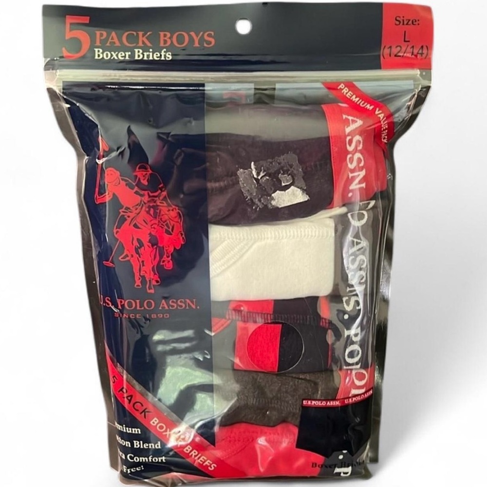U.S. Polo Assn. 5 Pack Boys Boxer Briefs, large (12/14)